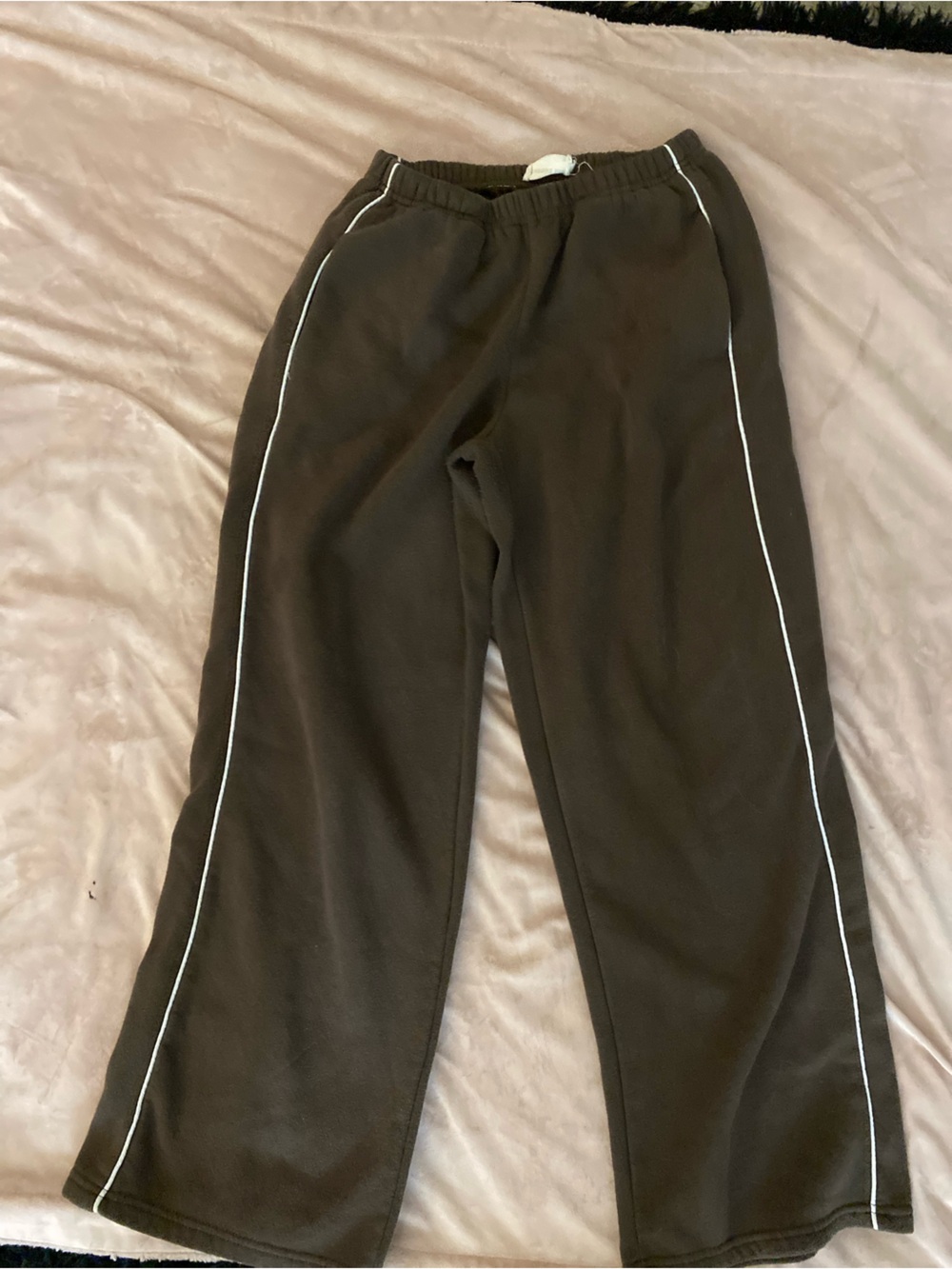 Wide Leg Women's Pants with White Side Piping in Dark Olive